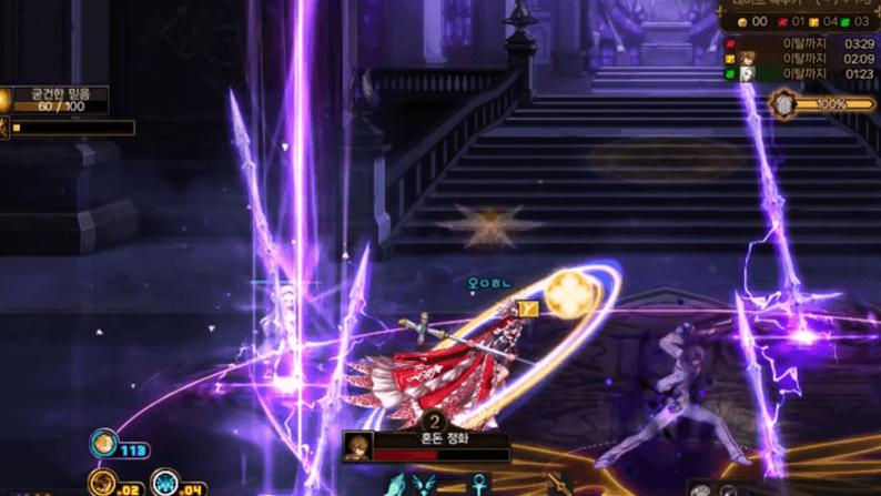 米歇尔1v1进紫球机制2示意：场中五矛与 Boss 分身